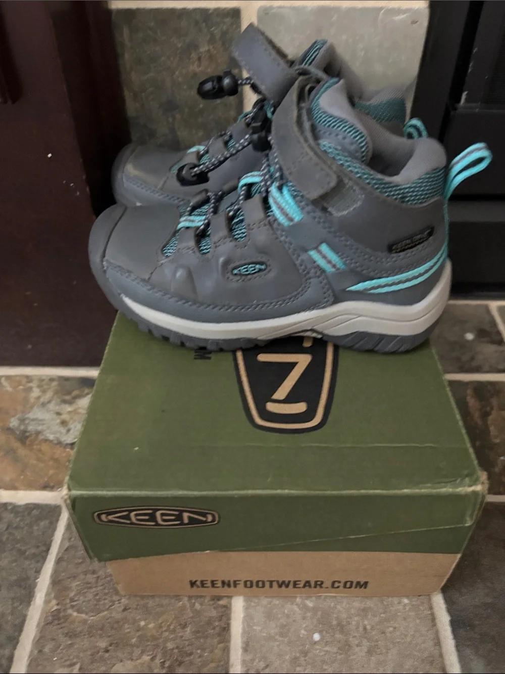 Keen Kids Gray and Teal Hiking Boots